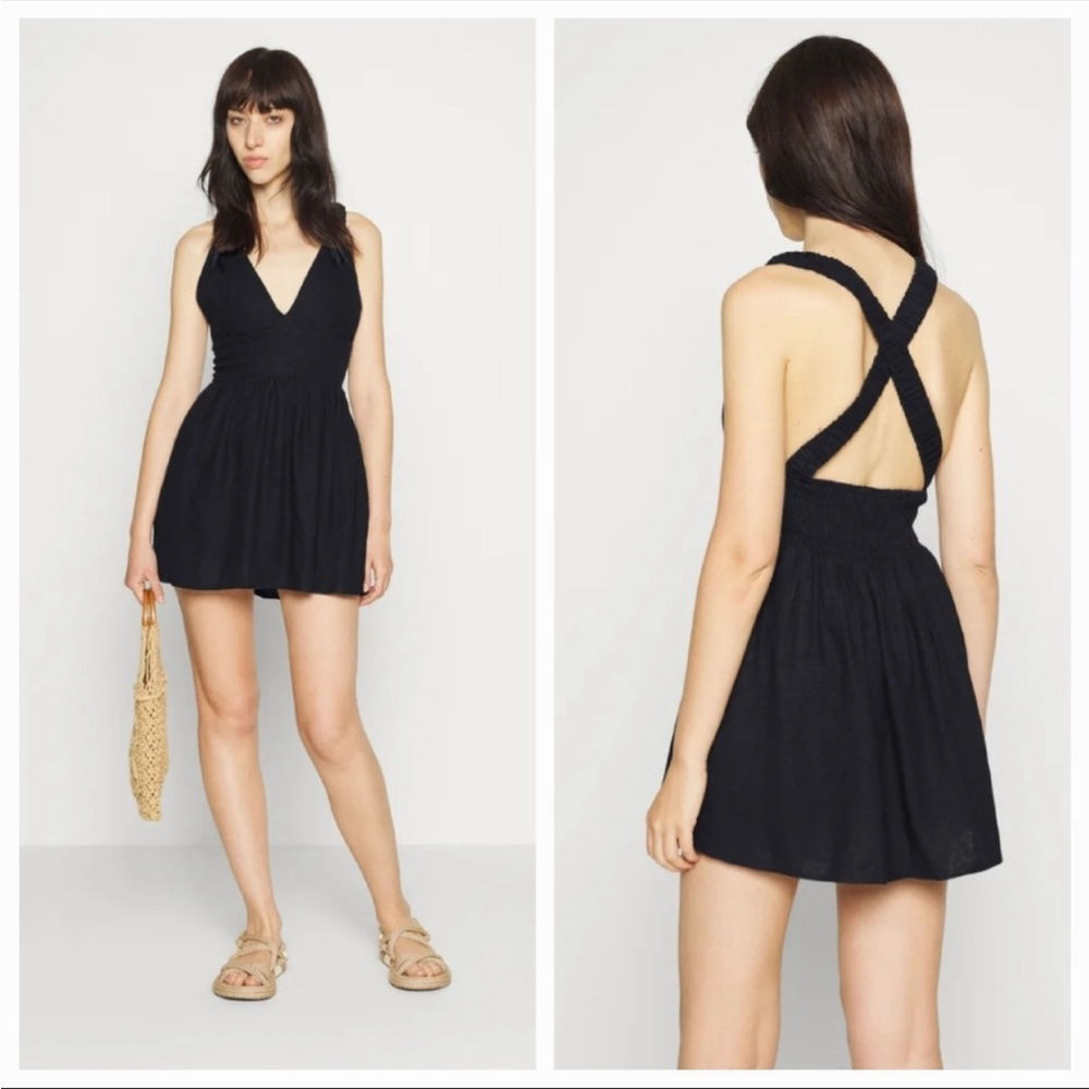 NEW Abercrombie & Fitch Linen Scrunchie Strap Skort Dress in Black Size XL